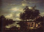 Jacob van Ruisdael River Landscape with the entrance of a Vault oil painting reproduction